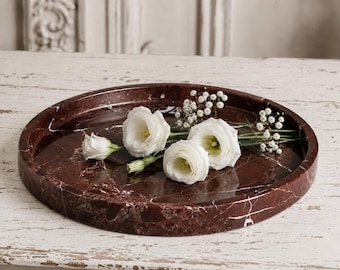 Round Rosso Levanto Natural Marble Tray – Elegance Carved in Stone, a Perfect Wedding Gift