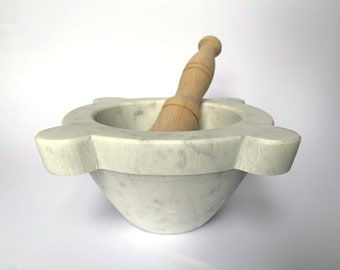 White Carrara Marble Mortar Ø18 cm with beech wood pestle