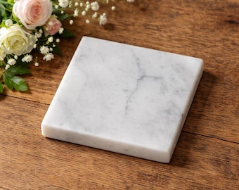 Set of White Carrara marble coasters – Handcrafted natural stone – Minimalist cup coasters – Gift idea