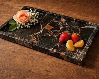 Handcrafted Nero Portoro Marble Tray – Luxury Elegance for Bathroom & Vanity