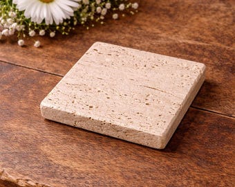 Set of Travertine coasters – Handcrafted natural stone – Minimalist cup coasters – Gift idea