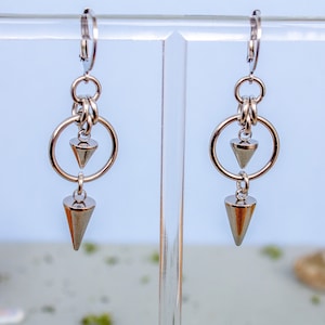 Double spike earrings, handmade earrings, waterproof