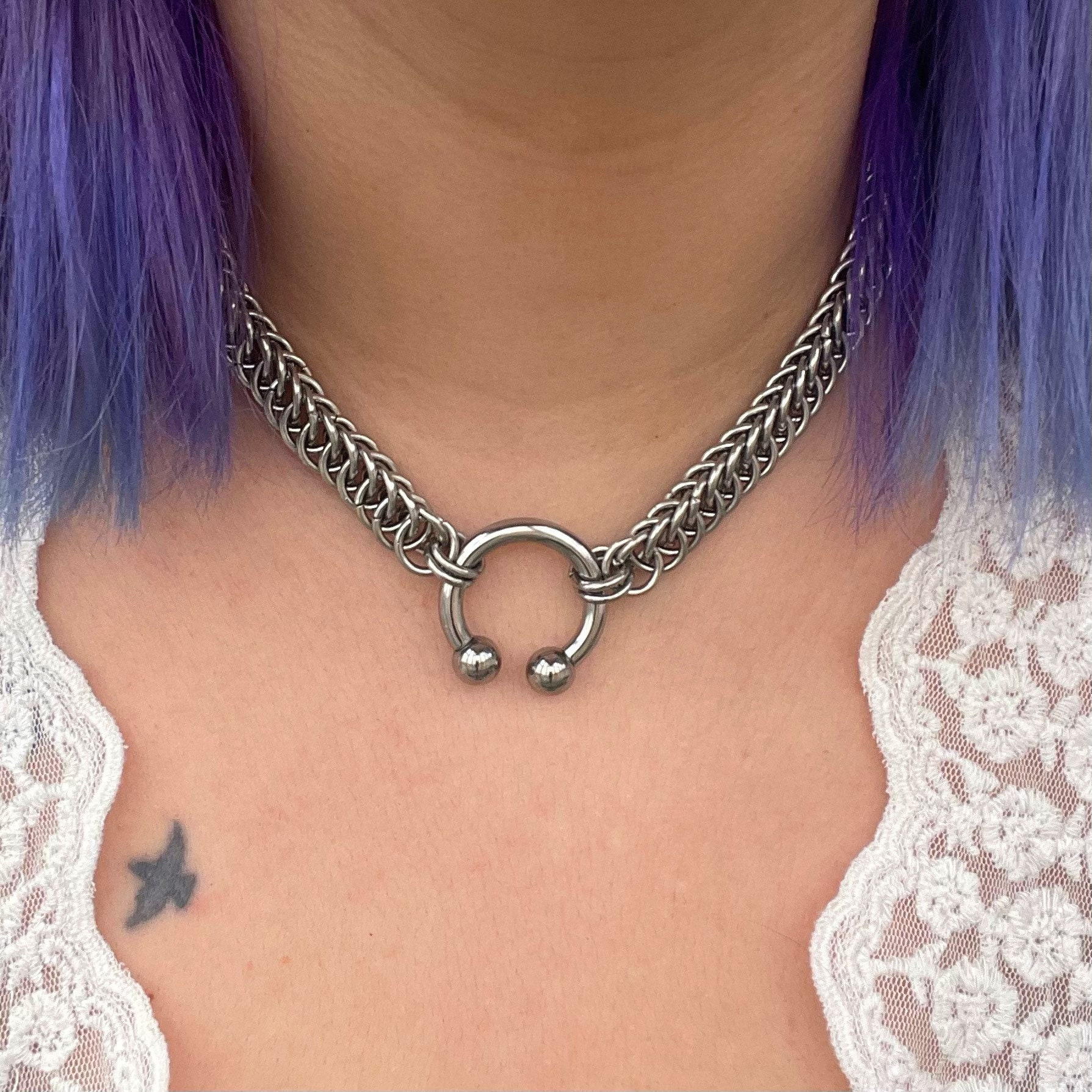 Massive Chainmaille Necklace Circular Barbell Piercing, Chainmail 