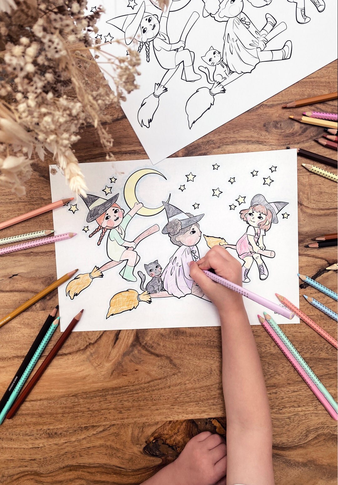 Witch Flight Coloring Page - Etsy