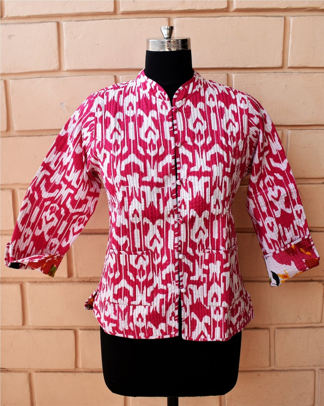 Indian Pink Ikat Cotton Jacket Women Quilt Jacket Reversible Etsy