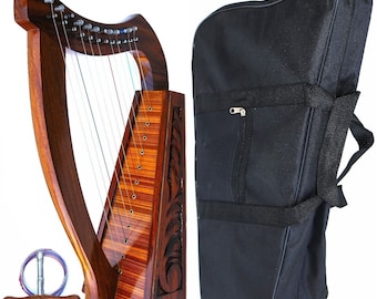 12 String Harp Irish Celtic Highland Solid Rosewood Natural Shape Nylon Lever with carry bag 24"