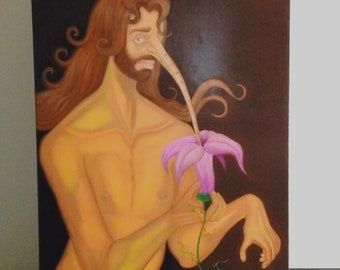 Art, surreal art, figurative art, oil painting, oil on canvas, surreal painting, man, contemporary art, flower, surrealism