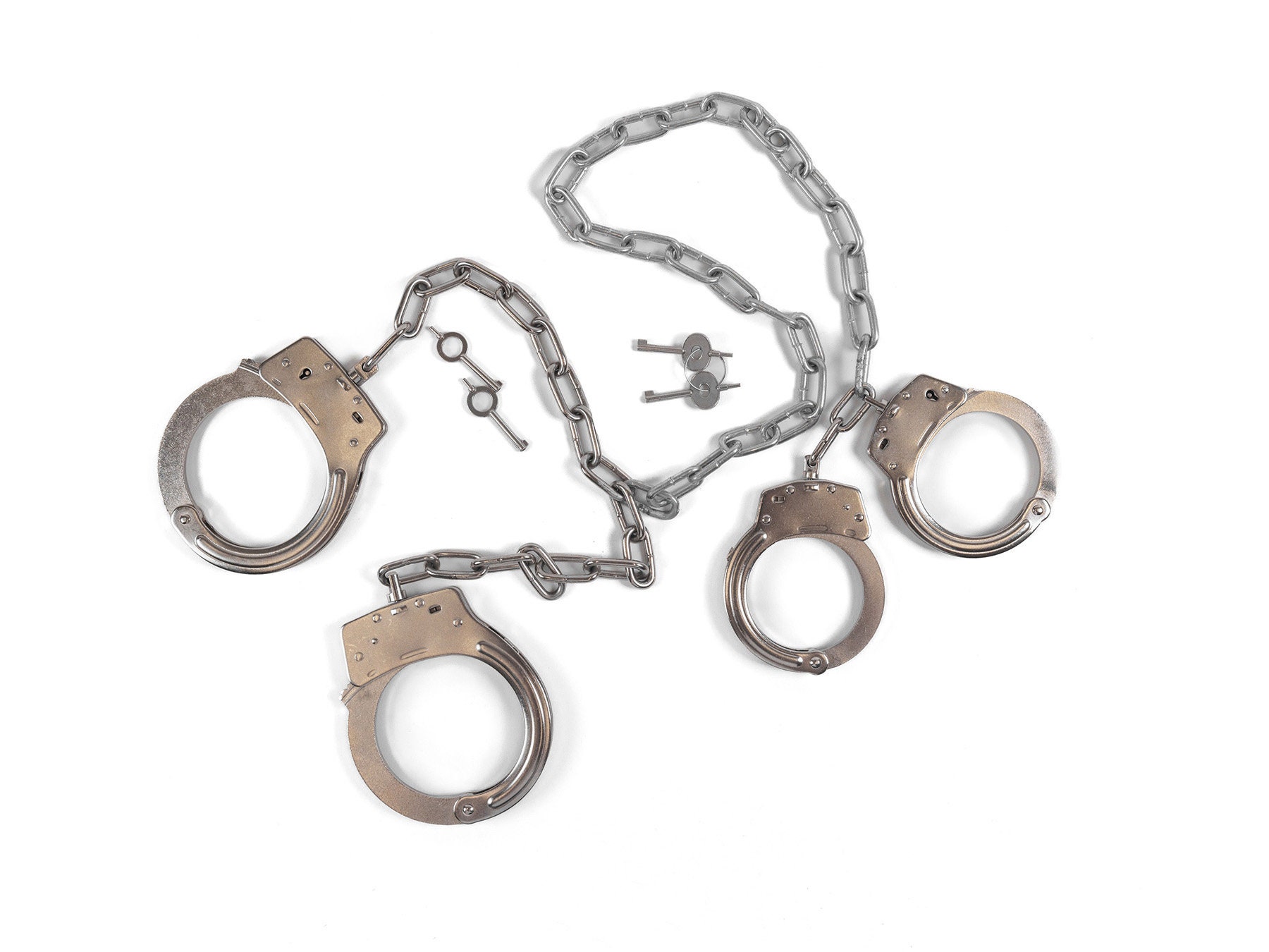 金属製 手錠 鍵付き BDSM手錠セット：警察スタイルの手錠と足錠、連結チェーン付き、長さ