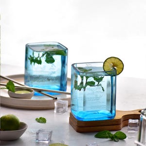 Upcycled Bombay Sapphire Gin Glasses | Recycled Blue Tumblers | Eco-Friendly Gin Gift | Unique Cocktail Glasses for Gin Lovers | Eco Barware