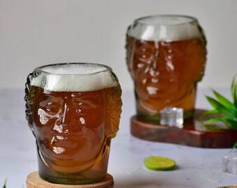 Upcycled Old Monk Face Rum Glass – Handmade Recycled Bottle