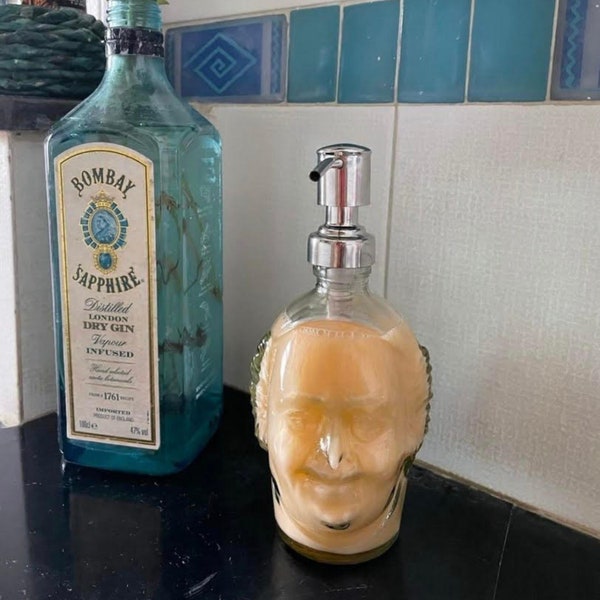 Soap Dispenser made from Upcycled Monk Rum Bottle Gift Funky Head Bathroom Washroom Accessory