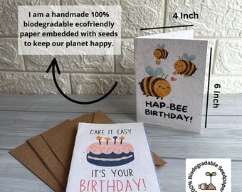 Eco Friendly Birthday Plantable Seed Paper Cards, Biodegradable Birthday Notes, Sustainable Greeting Cards, Nature Friendly Notecards