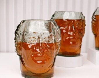 Upcycled Old Monk Face Rum Glass – Handmade Recycled Bottle Glasses, Eco Friendly Cocktail Glass, Unique Rum Lover Gift
