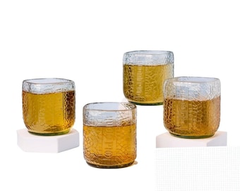 Upcycled Old Monk Rum Glasses Set of 4 or 6 – Handmade Recycled Bottle Glasses, Vintage Style Cocktail Glass, Eco Friendly Barware Gift