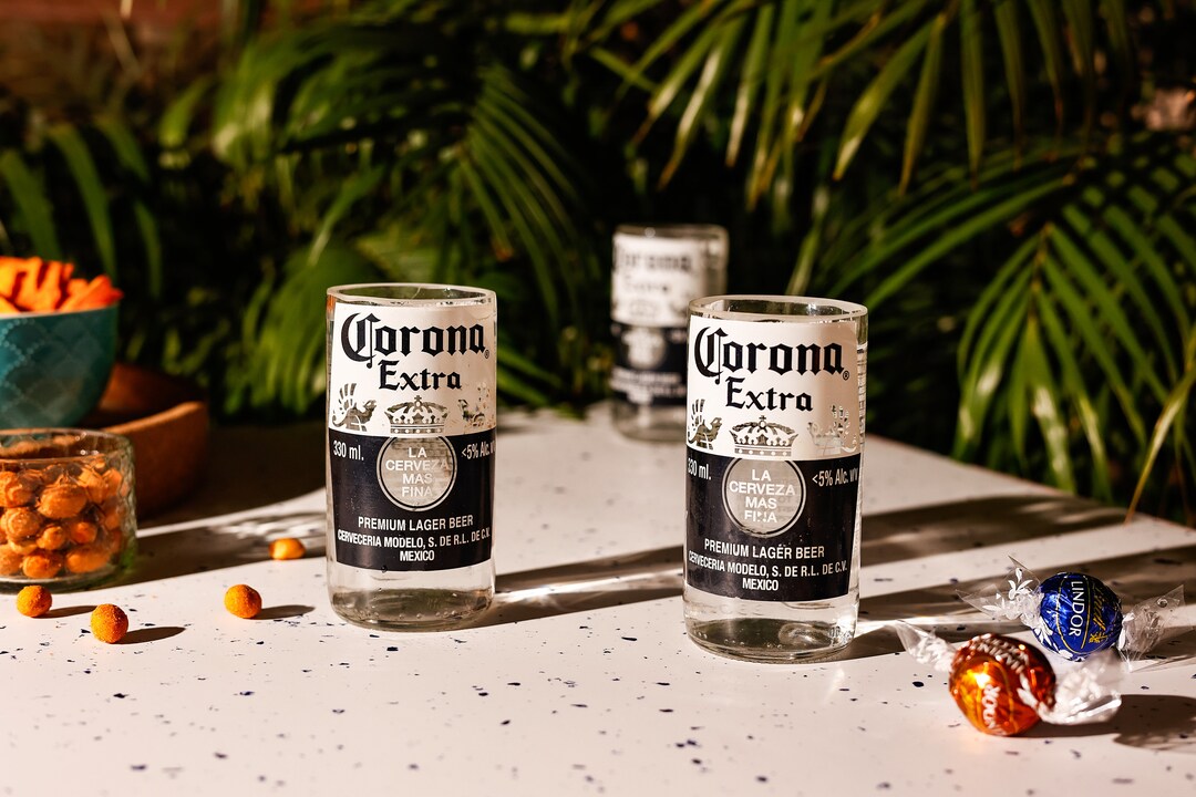Imperfect Repurposed Corona Beer Bottle Glass Set Recycled Drinkware
