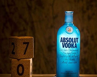 Upcycled Absolut Vodka Bottle Lamp – Handmade Recycled Glass Table Lamp with Bulb & Gift Box
