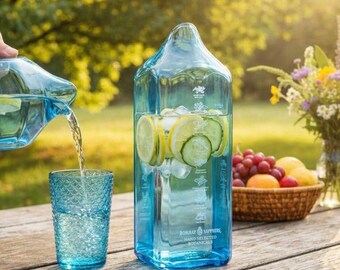 Upcycled Bombay Sapphire Glass Jug | Handmade Recycled Bottle Water Carafe | Blue Glass Pitcher for Cocktails, Water & Bar Decor