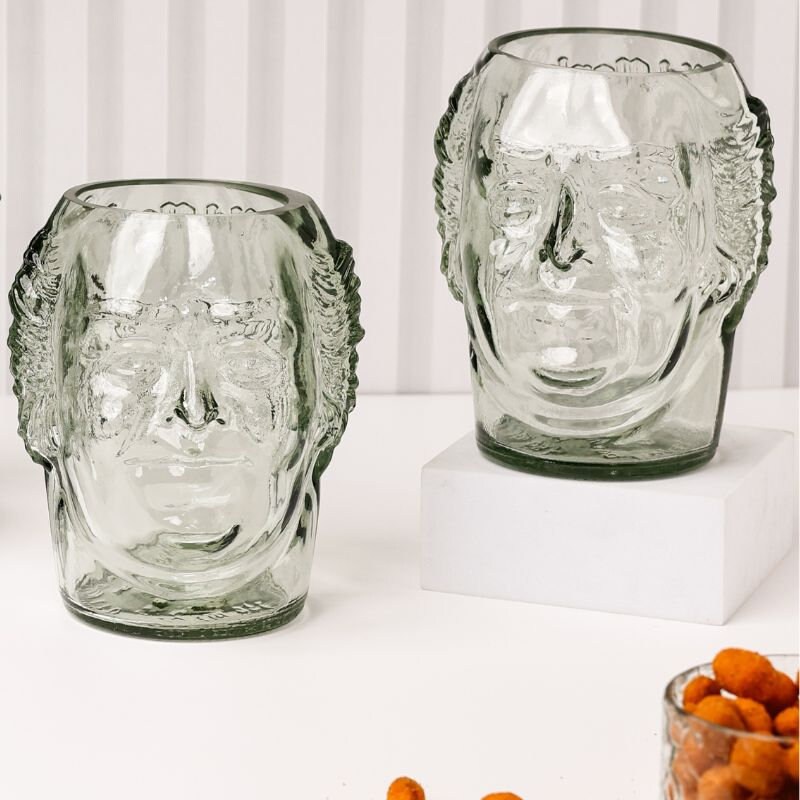 Upcycled Old Monk Face Rum Glass – Handmade Recycled Bottle