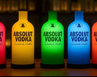 Upcycled Absolut Vodka Bottle Lamp – Handmade Recycled Glass Table Lamp with Bulb & Gift Box