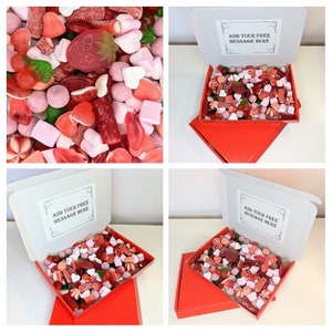 Valentines Day Red Love Box Anniversary Birthday Sweets Pick and Mix Hamper Box Gift Mothers Day Various Weights Jelly Fizzy FREE MESSAGE