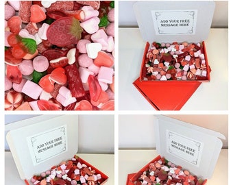 Valentines Day Red Love Box Anniversary Mothers Day Birthday Sweets Pick and Mix Hamper Box Gift Various Weights Jelly Fizzy FREE MESSAGE