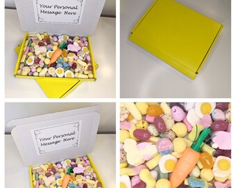 Yellow Happy Birthday Christmas Xmas Sweets Pick and Mix Hamper Box Gift Easter Chocolate Eggs Various Weights Jelly Fizzy FREE MESSAGE