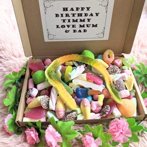 Sweets Pick and Mix Hamper Box Birthday Special Occassion Christmas Gift Party Get Well Various Weights Jelly Fizzy Chocolate FREE MESSAGE Suprise Mix