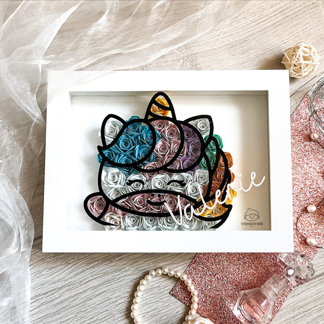 Unicorn Flower Box Frame Paper Rose Shadow Box Etsy