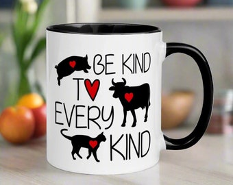 Vegan Ceramic Mug: 'Be Kind To Every Kind', Animal Lover Gift