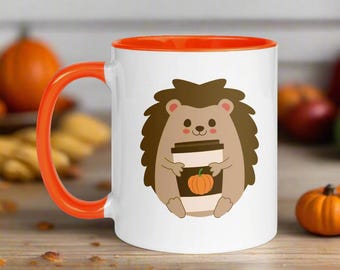 Pumpkin Spice Hedgehog Lined Mug | Cute Lined Hedgehog Mug - Pumpkin Spice, Fall & Teacher Gift | Cute Animal Cup | Sweater Weather Decor|