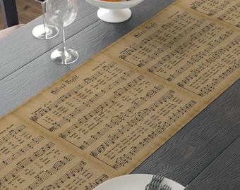 Silent Night Christmas Cloth, Vintage Sheet Music Table Runner, Rustic Home Decor, Table Decor, Music Lovers Gift, Holiday Party Decoration