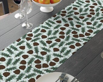 Pinecone Table Runner, Rustic Decor for Dining, Holiday Table Accent, Eco-Friendly Cotton, Perfect for Thanksgiving, Christmas, Pine Table