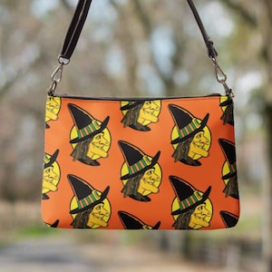 Umhängetasche Vintage Hexe Retro Halloween Druck Orange Umhängetasche Schultertasche Handgelenk Kupplung Gruseliges nettes Geschenk für ihre Freundin