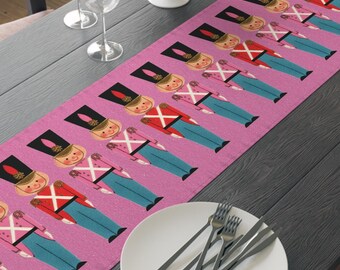 Pink Christmas Table Runner, Toy Soldiers Decor, Holiday Table Decor, Christmas Home Decor, Mid Century Table Runner, Festive Table Cloth