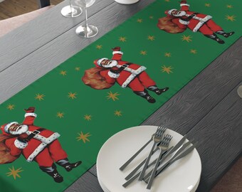 Festive Santa Table Runner for Holiday Decor, Christmas Table Cover, Diverse Holiday Centerpiece, Christmas Party Decorations, Table Linen