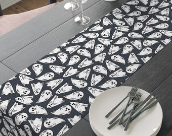 Halloween Ghosts Table Runner, Fall Autumn Decor Cotton Poly, Cute Halloween Dining Linens, Spooky Kitchen Table Linen, Ghostly Halloween