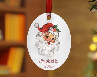 Personalized Midcentury Santa Ornament | Family Keepsake, Metal Christmas Decor