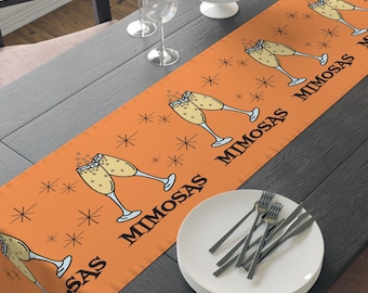 Mimosas Brunch Table Runner, Mid Century Retro Decor, Vintage Style Cotton Poly Mat, Atomic Kitchen Dining Linens, Hostess Housewarming Gift
