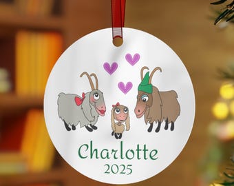 Personalized Goat Family Metal Ornament for Christmas, Holiday Decor, Sound Of Music Gift, Lonely Goatherd Custom Keepsake