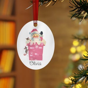 Décorations de Noël personnalisées en métal, Jolies décorations des fêtes, Cadeau personnalisé du père Noël, Étiquettes cadeaux, Décorations d&#39;arbre, Souvenirs de vacances, Noël rose
