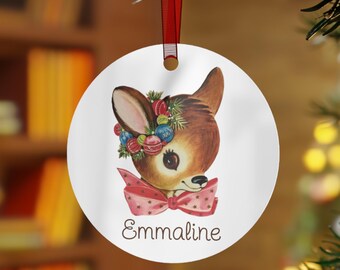 Personalized Metal Ornaments with Cute Deer Design, Reindeer Holiday Decor, Christmas Tree Gifts, Custom Ornaments, Keepsake Decorations,