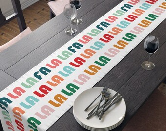 Christmas Table Runner Fa La La La Retro Style Polyester Fabric Cloth Holiday Home Decor Decoration Unique Cozy Cute Gift For Season Party