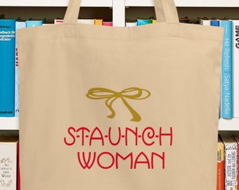 Tote Bag Staunch Woman Grey Gardens Little Edie Gold Bow Eco Cotton Canvas Reusable Grocery Books Gift For Her Eco Friendly Options Coquette