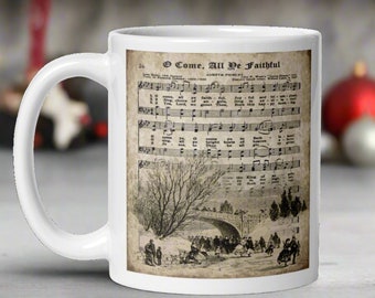 Christmas Mug O Come All Ye Faithful Vintage Christmas Sheet Music Retro Christmas Ceramic Drink Cup Unique Cute Gift For Friend Musician