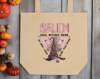 Halloween Tote Bag Salem Local Witches Union Large Eco Cotton Fabric Reusable Unique Spooky Cute Gothic Gift For Friend Her Witchy Books