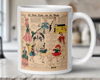 Halloween Mug Vintage French Halloween Costume Patterns 1938 Magazine Retro Print Halloween Ceramic Coffee Cup Unique Cute Gift For Friend
