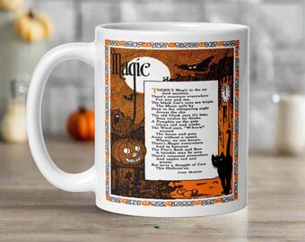 Halloween Magic Coffee Mug | Magic Poem | Pumpkin Retro Vintage Glossy Ceramic Coffee Cup | Gothic Unique Spooky Cute Cozy Gift For Her Him
