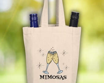 Wine Bottle Holder  Wine Bag  Mimosas Sunday Brunch Canvas Bag  Double Bottle Tote  Reusable Eco Friendly Options
