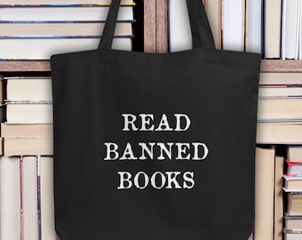 Tote Bag Read Banned Books Canvas Book Lover Reusable Eco Cotton Large Bag Gift For Reader Friend Writer Groceries School Travel Accessory
