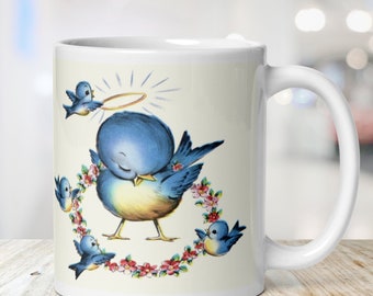 Retro Mama Bluebird Ceramic Coffee Mug, Angel Print